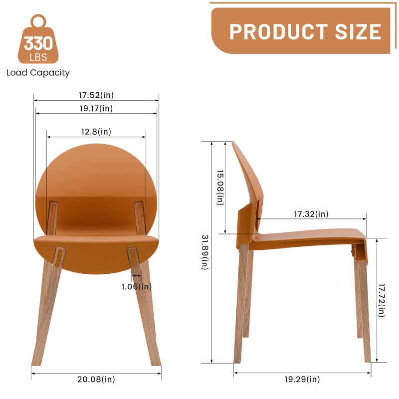Orange Dining Chair Coffee Chair Club Chair with Wood Legs, Kitchen Chair Leisure Chair Reception Chair Set of 4