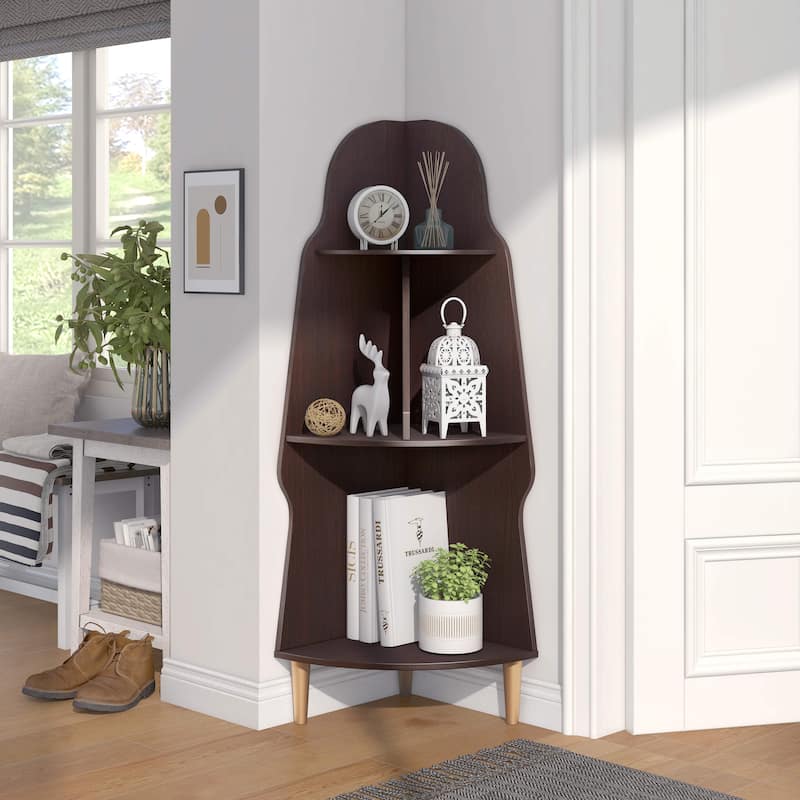 Arissa Modern 3-Tiered Shelves Corner Bookcase with Split Middle Shelf by Furniture of America - Espresso
