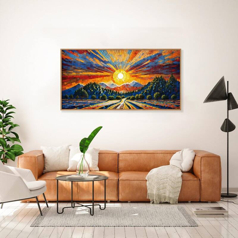 Colorful Boho Mountain Framed Canvas Wall Art Set