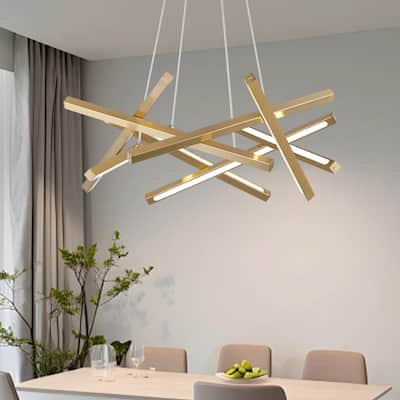 LED Integrated Nordic Modern Linear Sleek Gold Chandelier