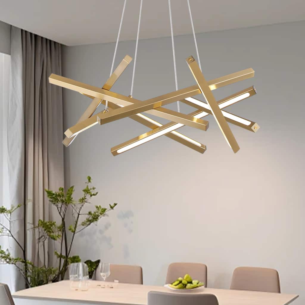 LED Integrated Nordic Modern Linear Sleek Gold Chandelier