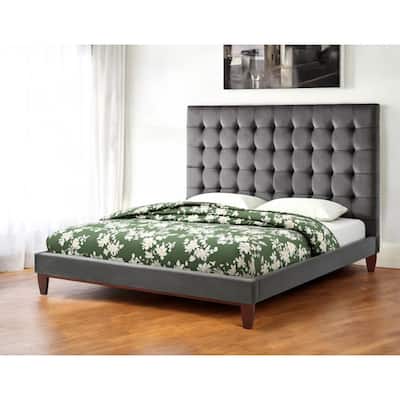 Gray Solid Wood King Tufted Upholstered Velvet Bed