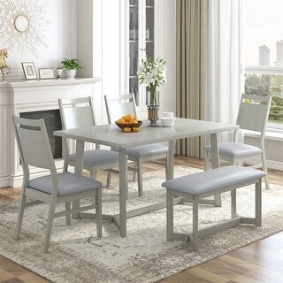 6-Piece Wood Dining Table Set with 4 Upholstered Chairs and Bench - Bed ...