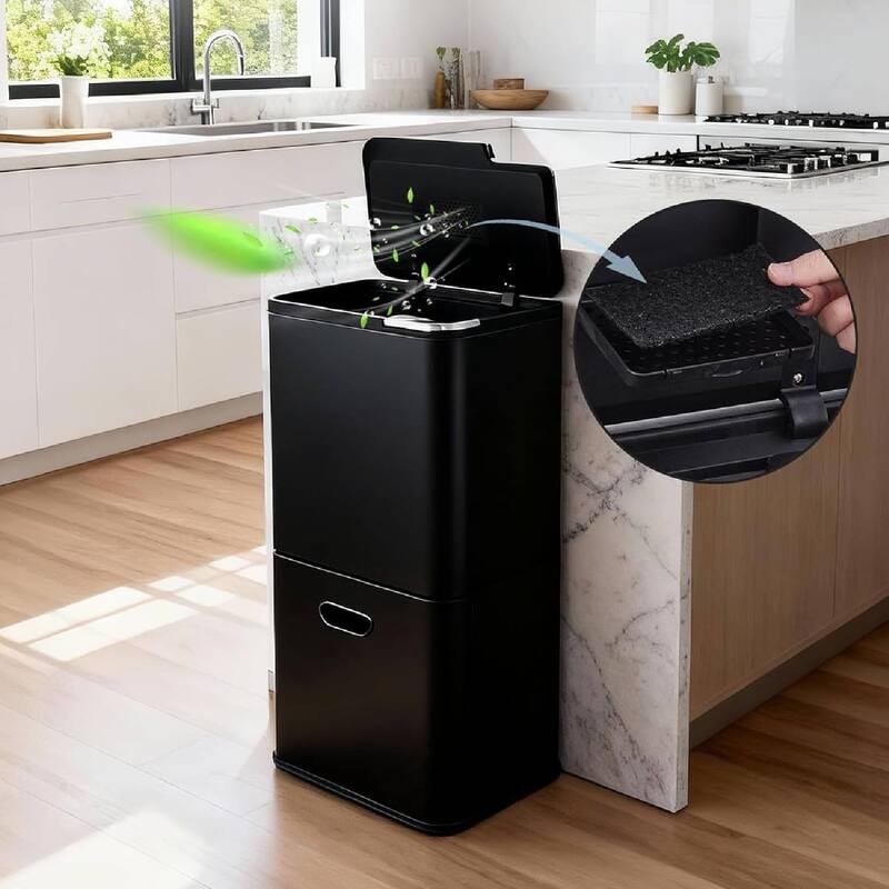 16 Gal Dual Compartment Recycling Bin Kitchen Trash Can