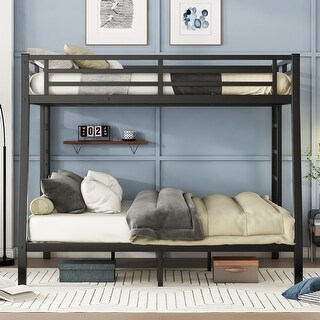 Full XL over Queen Bunk Bed with Storage & Safety Rails, Noise-Free, Black