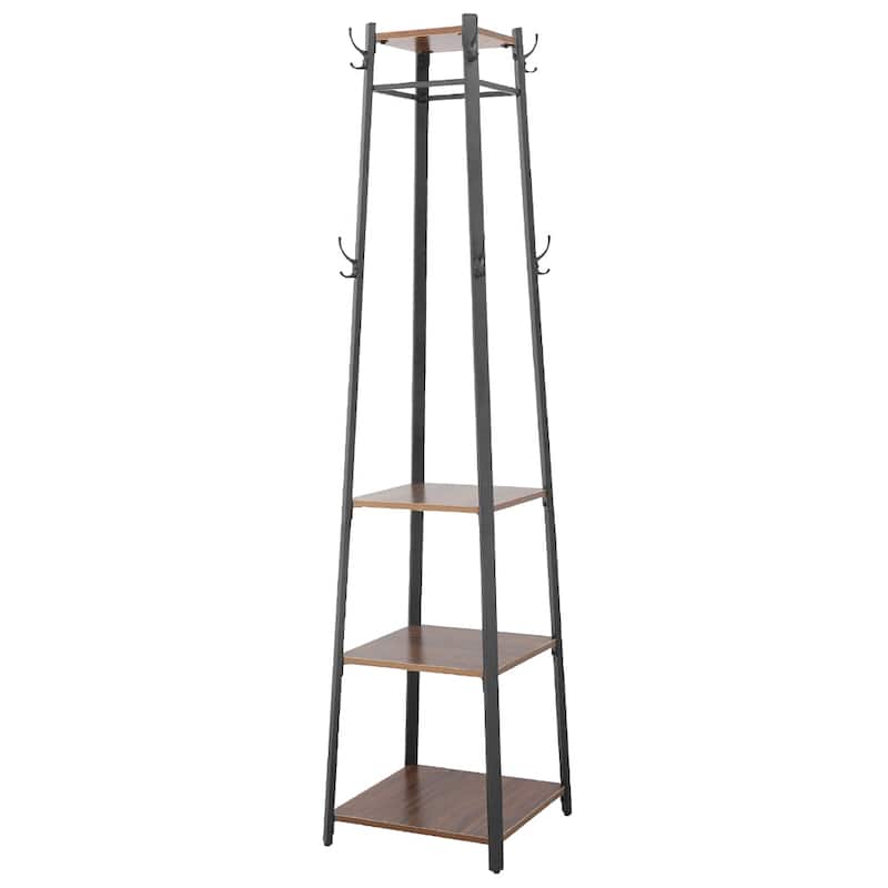 8 Hook Free Standing Coat Rack With Storage Shelves Entryway Hall Tree - 17x17x71.3inch