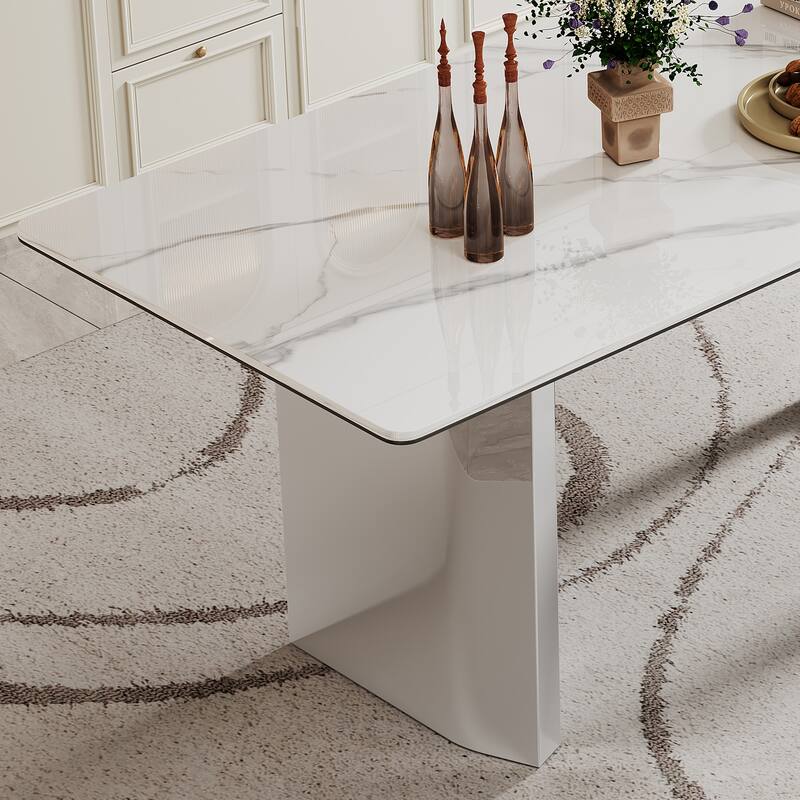 0.47" Thick Sintered Stone Composite Tempered Glass Top Rectangular Dining Table