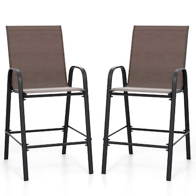 29" Outdoor Bar Stools Set 2 Fabric High Back Chairs with Metal Frame for Decks and Porches - 24.5" x 30" x 51"