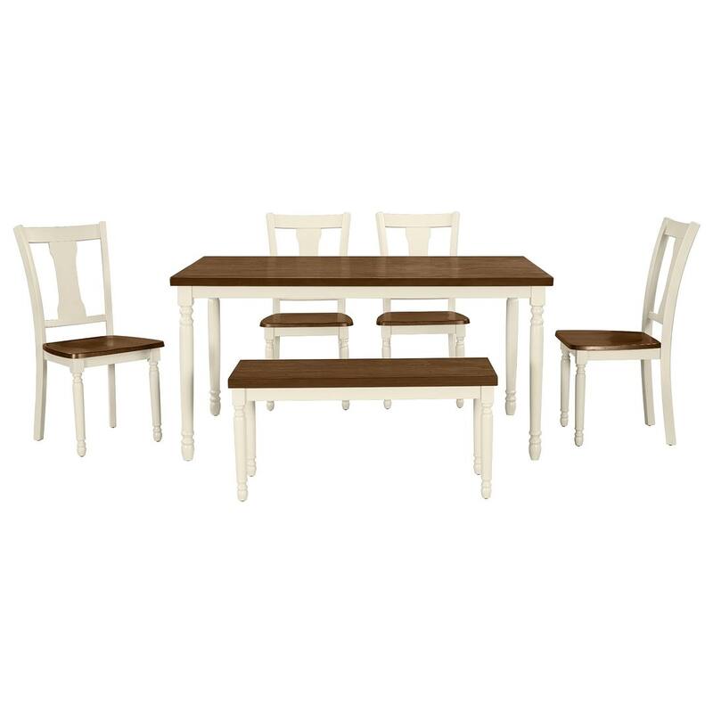 6 PCS Classic Dining Set for 6 - 4 Chairs and 1 Bench