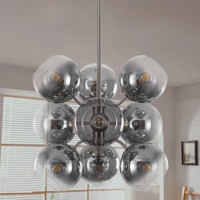 9 - Light Smoked Glass Globe Cluster Chandelier - Sand Nickel