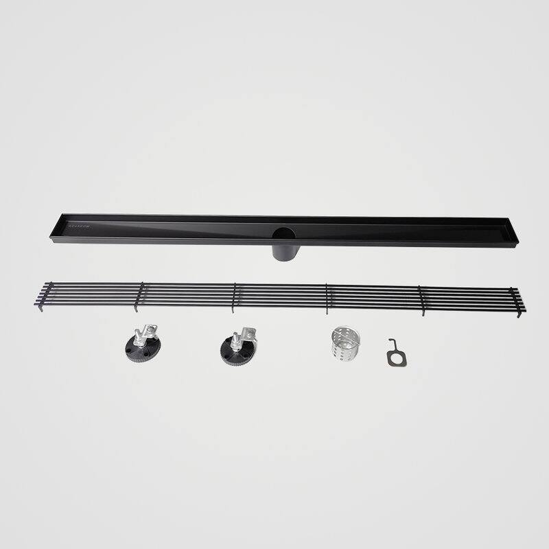 Oceanic Linear Shower Drain, Marine-grade 316 Stainless Steel, Grid Cover with Hair Strainer