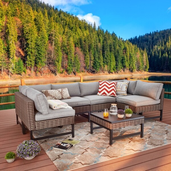 Patio Festival 7 piece Right angle Wicker Outdoor Conversation Set Bed Bath Beyond 31469796