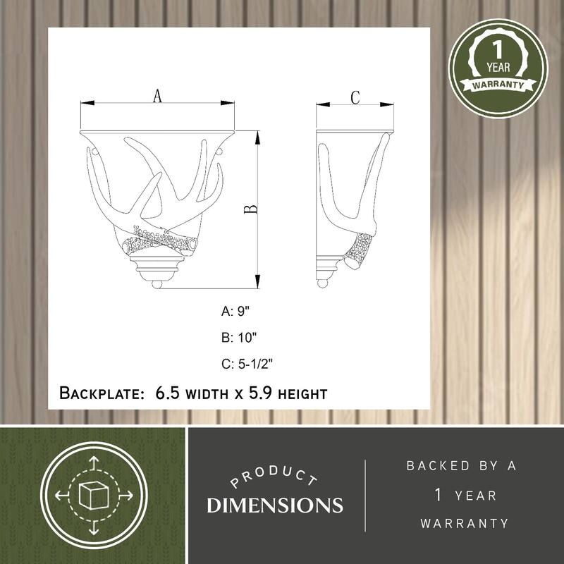 Yoho 1 Light Bronze Rustic Antler Flush Wall Sconce Cream Glass - 9-in W x 10-in H x 5.5-in D