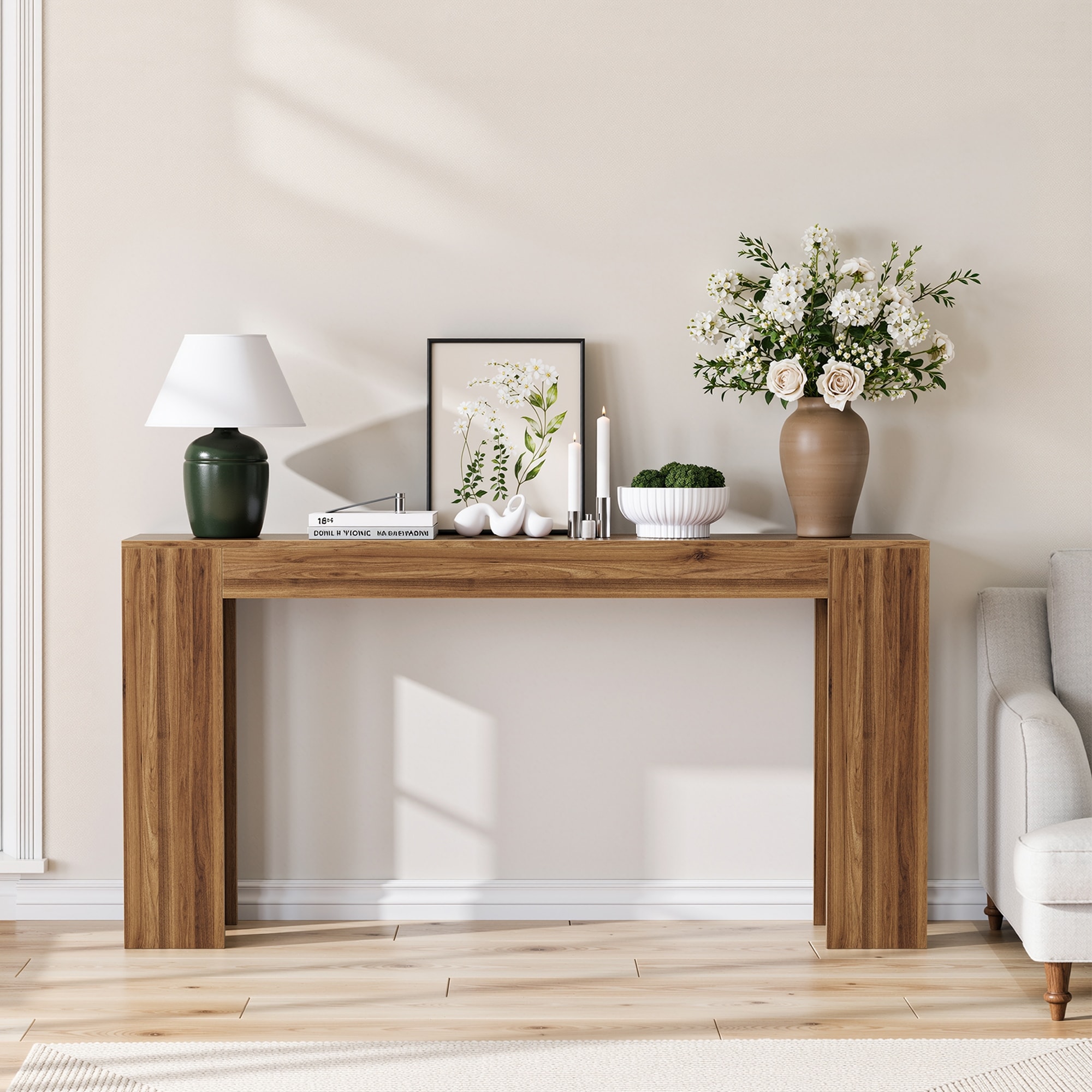 Minimalist Entryway Table Console Table for Living Room Bedroom, Walnut Hallway Table Accent Table Sofa Table