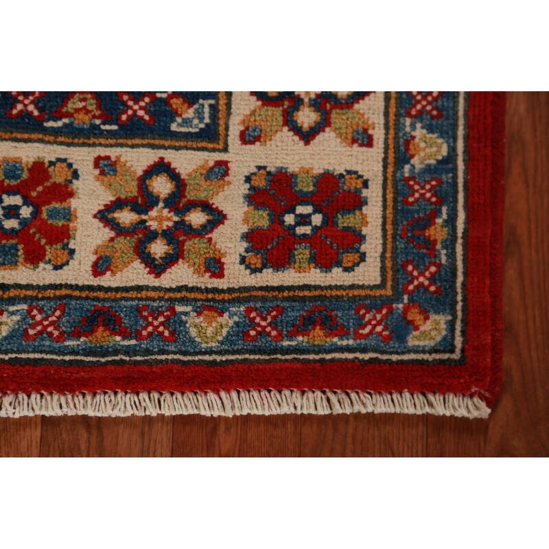 Geometric Kazak Foyer Rug Handmade Red Wool Carpet - 2'9"x 3'11"