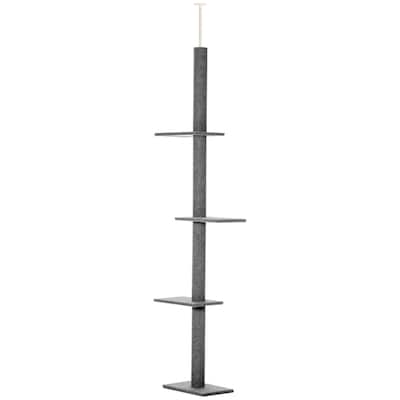 8.5ft Adjustable Cat Tree with Ceiling Mount, 4 Climbing Platforms & Soft Carpeted Pillars