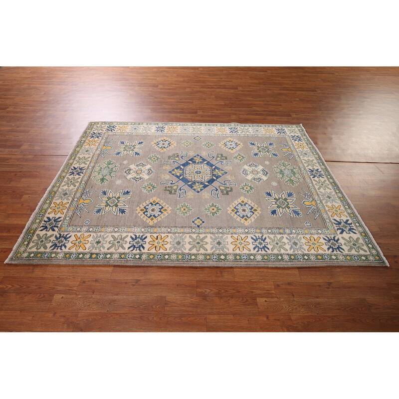 Oriental Grey Kazak Area Rug Handmade Wool Carpet - 5'0" x 6'10"