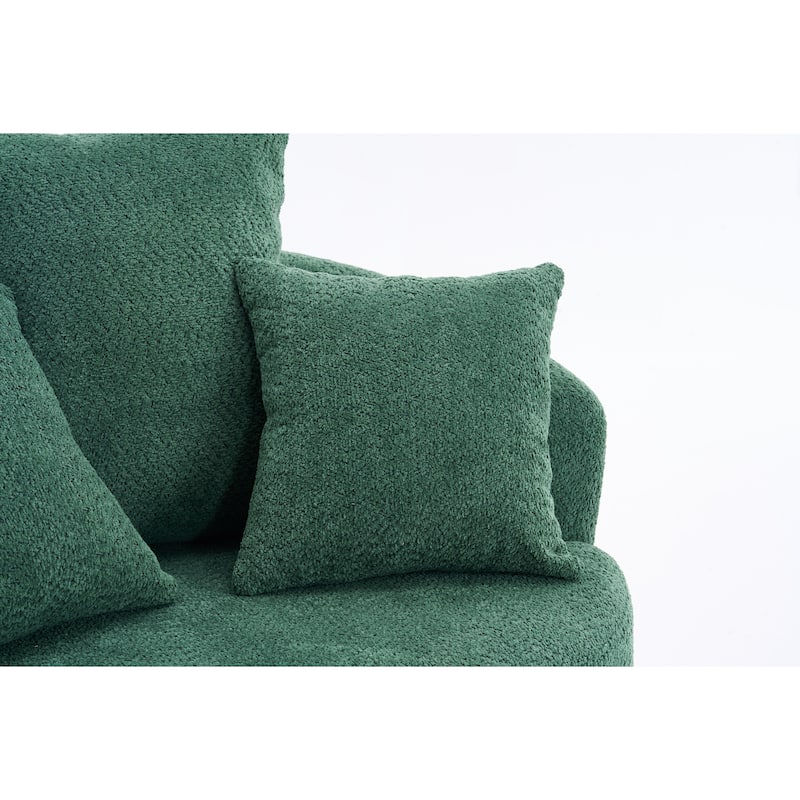 Oversized Swivel Round Barrel Chair, Ergonomic Single Sofa Chair, Upholstered Accent Chair with 3 Removable Pillows