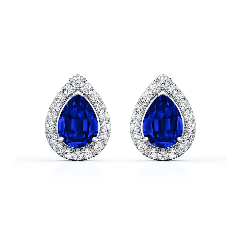 Auriya 14k Gold Lab Grown Gemstone Blue Sapphire Stud Earrings Pear 0.25 to 5.00 ct. tw. Halo Screw-Back