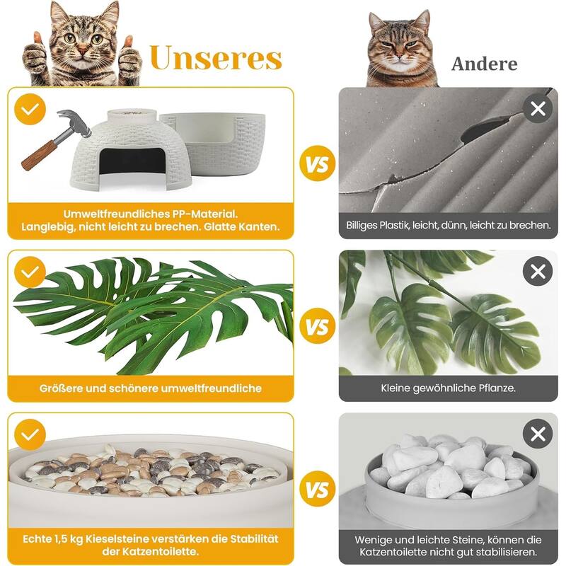Hidden Litter Box with Faux Plant & Rattan Pattern, Large Cat Enclosure