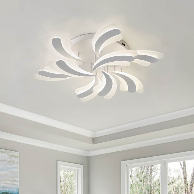 Modern 7-Light White Curved Acrylic Semi Flush Mount Ceiling Light