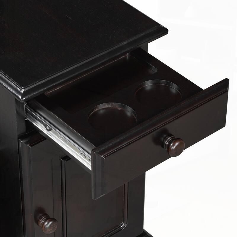 End Table Flip Top Side Table with USB Ports and Bookshelf