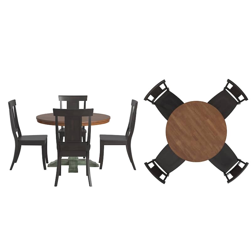 Ronda 45" Round Solid Wood Top Dining Set with Panel Back Chairs