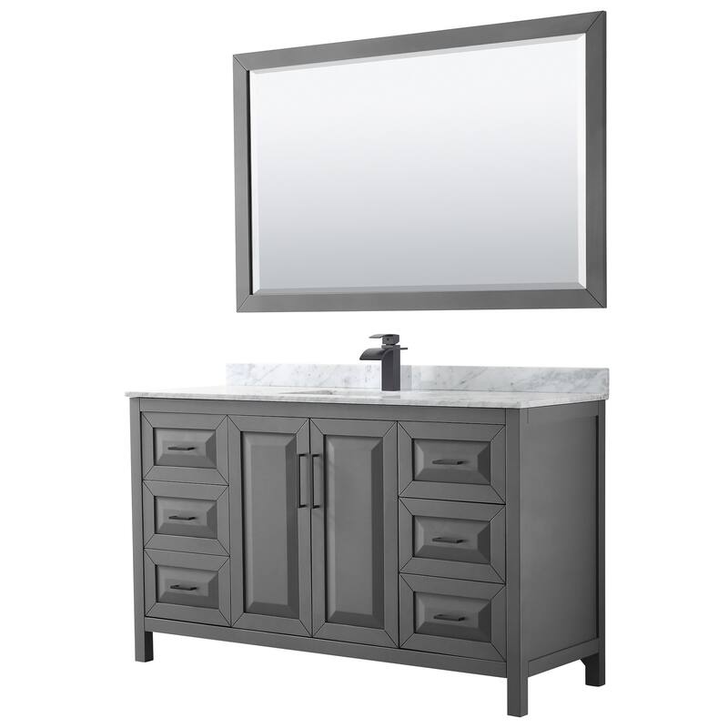 Wyndham Collection Daria 60" Free Standing Single Vanity Set with MDF - Dark Gray / White Carrara Marble Top / Matte Black - Steel Finish