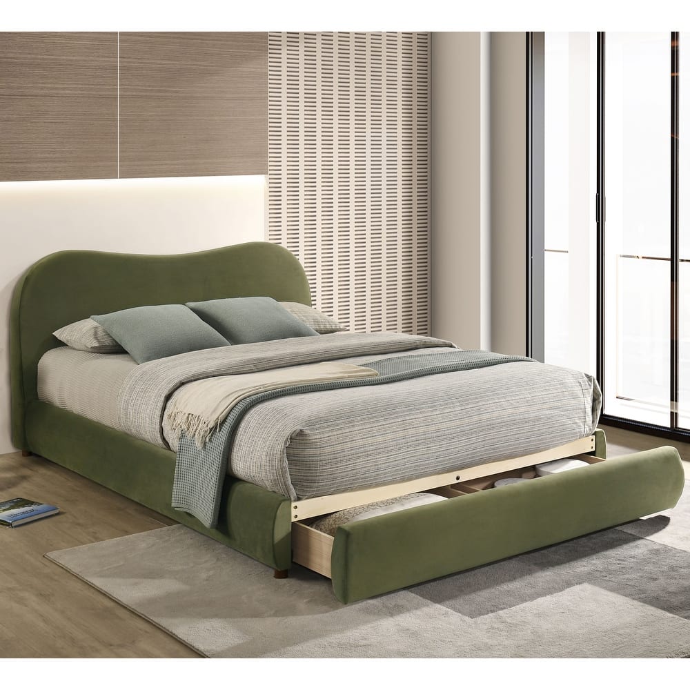 Furniture of America Niric Modern Fabric Upholstered Platform Bed with Storage Footboard