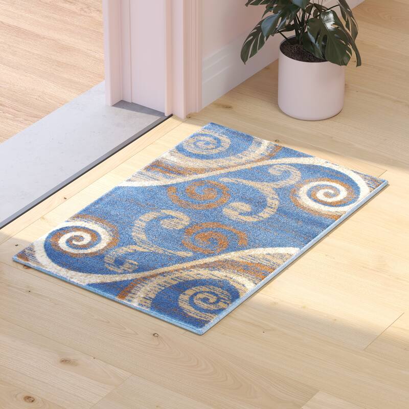 Modern Distressed Swirl Abstract Style Indoor Area Rug