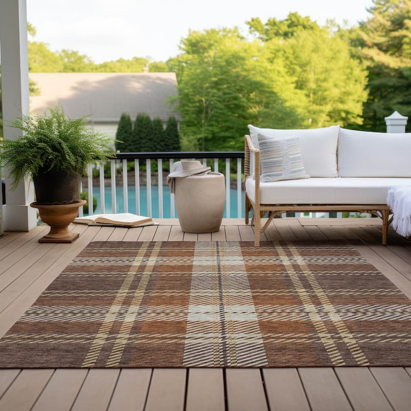 Machine Washable Indoor/ Outdoor Chantille Plaid Cozy Rug