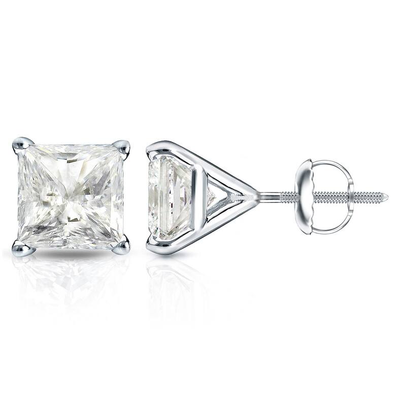 Auriya 1ctw Princess-cut Diamond Stud Earrings 14k Gold Martini-set - White