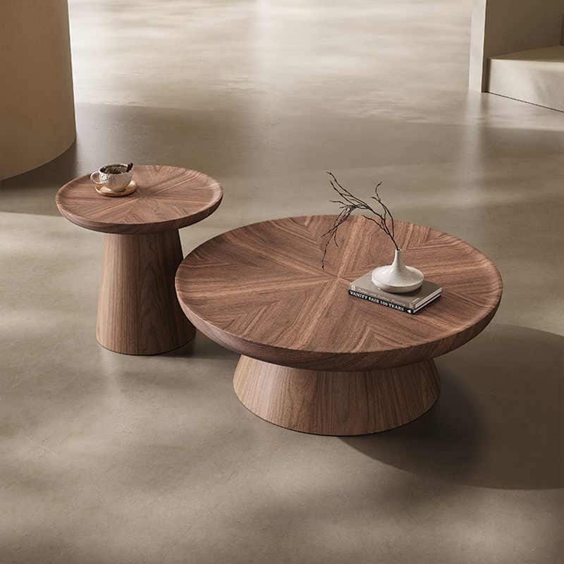 Coffee Table Set of 2, Brown, Solid Wood Texture