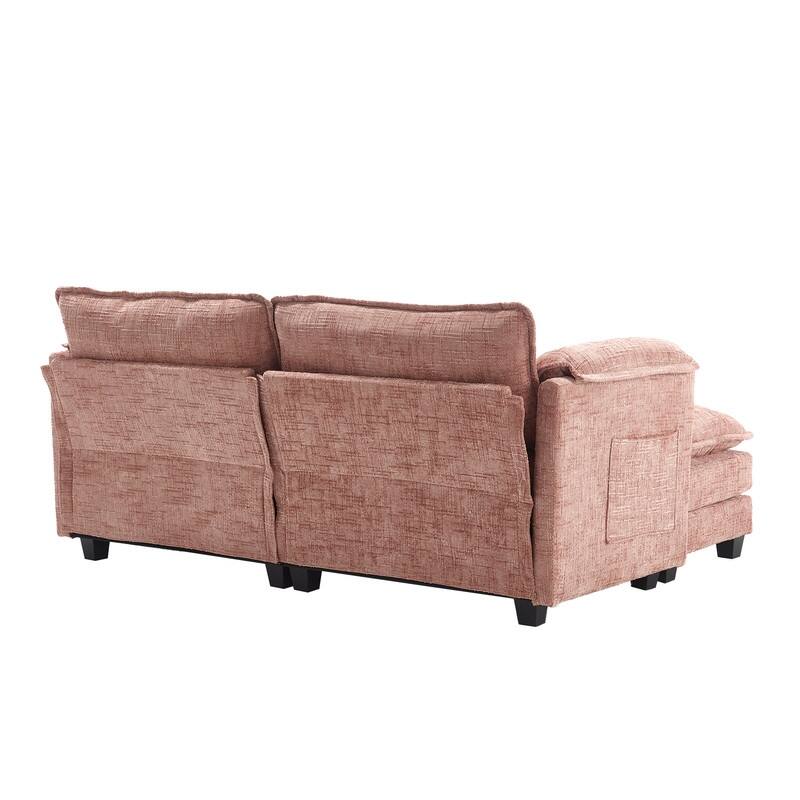 76.77" Chenille Upholstered Sofa with 2 Ottomans