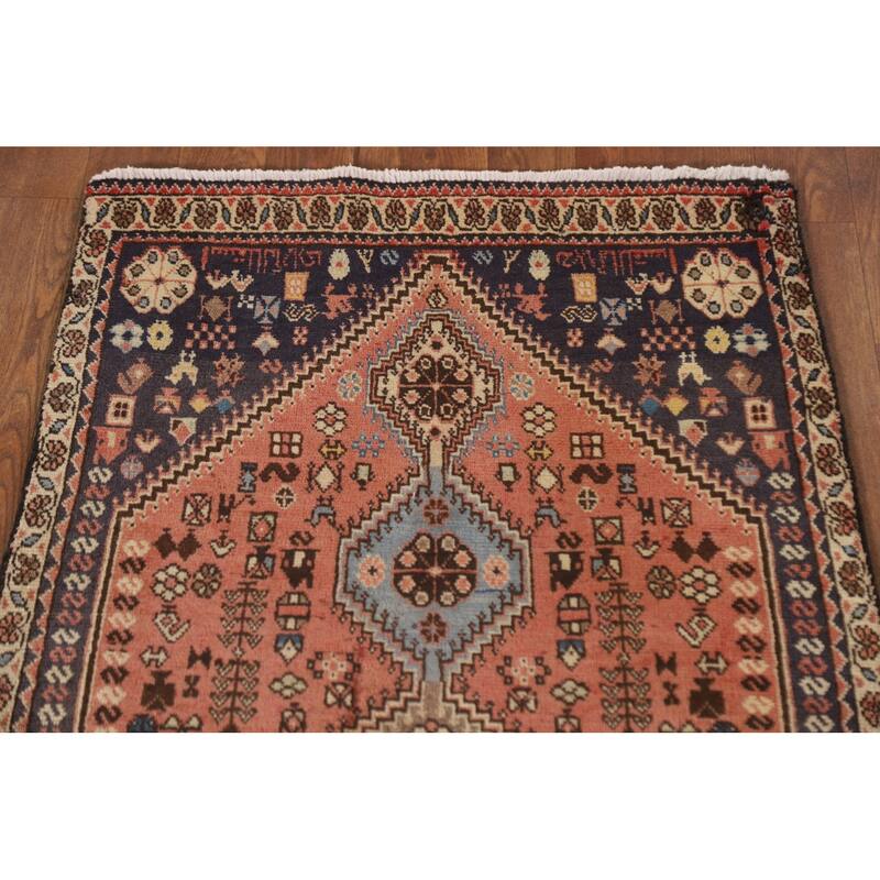 Geometric Abadeh Persian Vintage Runner Rug Handmade Wool Carpet - 2'2"x 4'8"