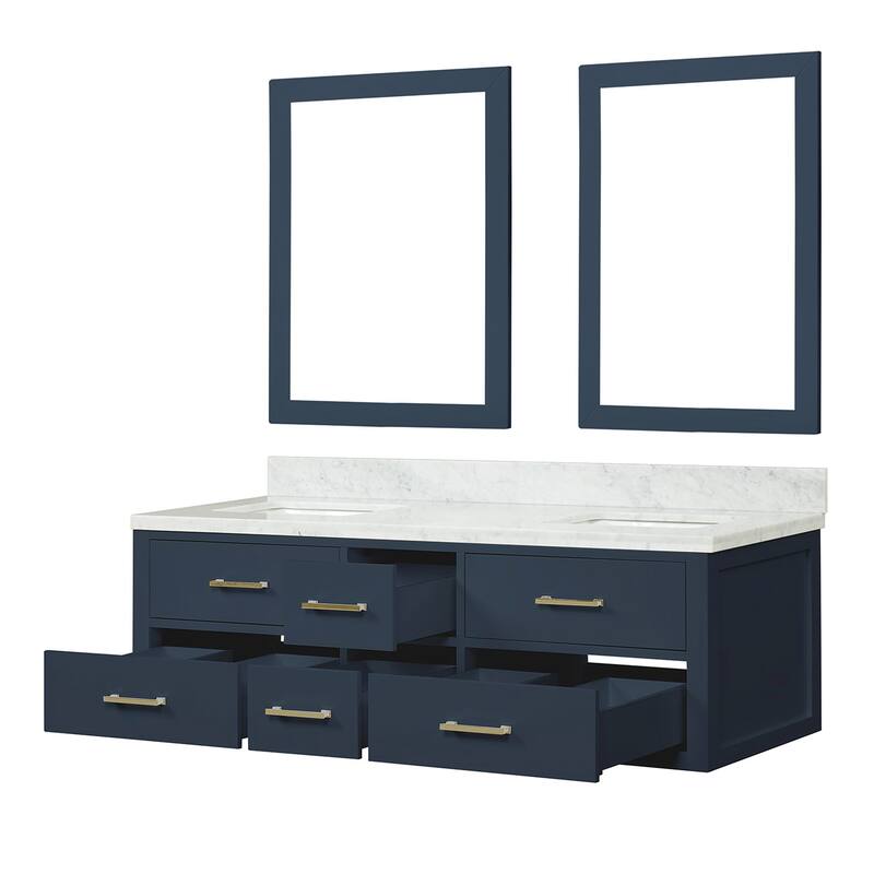 Lexora Castor Double Bath Vanity, Carrara Marble Top, and Mirrors