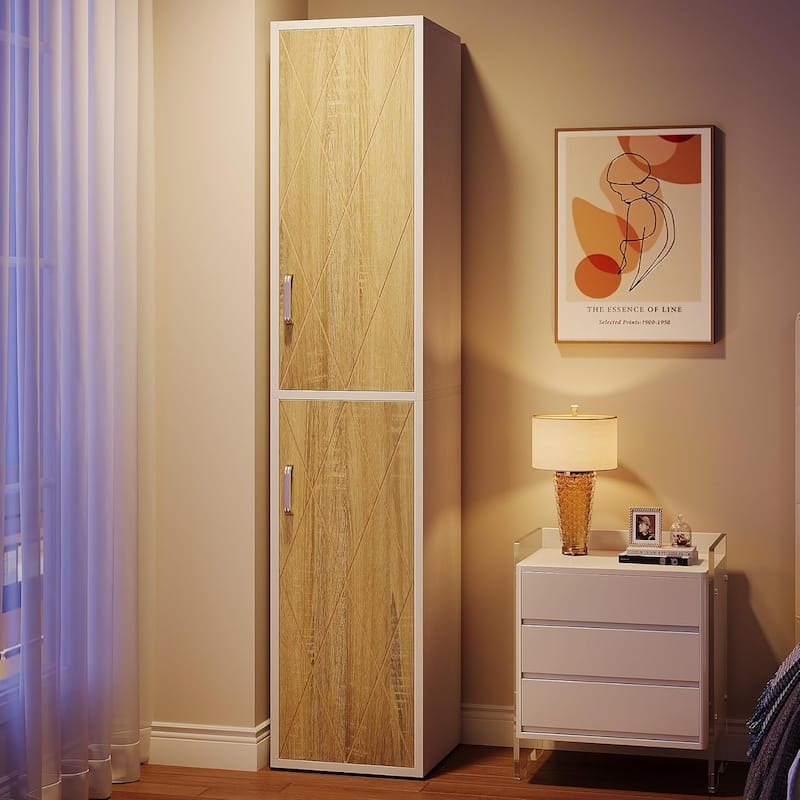 75 Inches Wall Wood Storage Cabinet with 2 Doors and 6 Shelves
