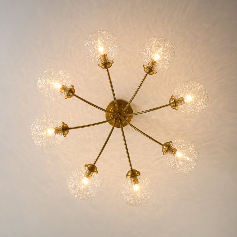 Mid-century 8-Light Rippled Glass Globe Sputnik Semi-flush Mount - N/A
