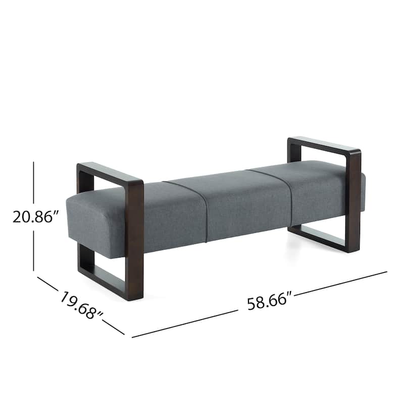 58.75" Stylish Upholstered Bench with Wooden Arms for Living Room