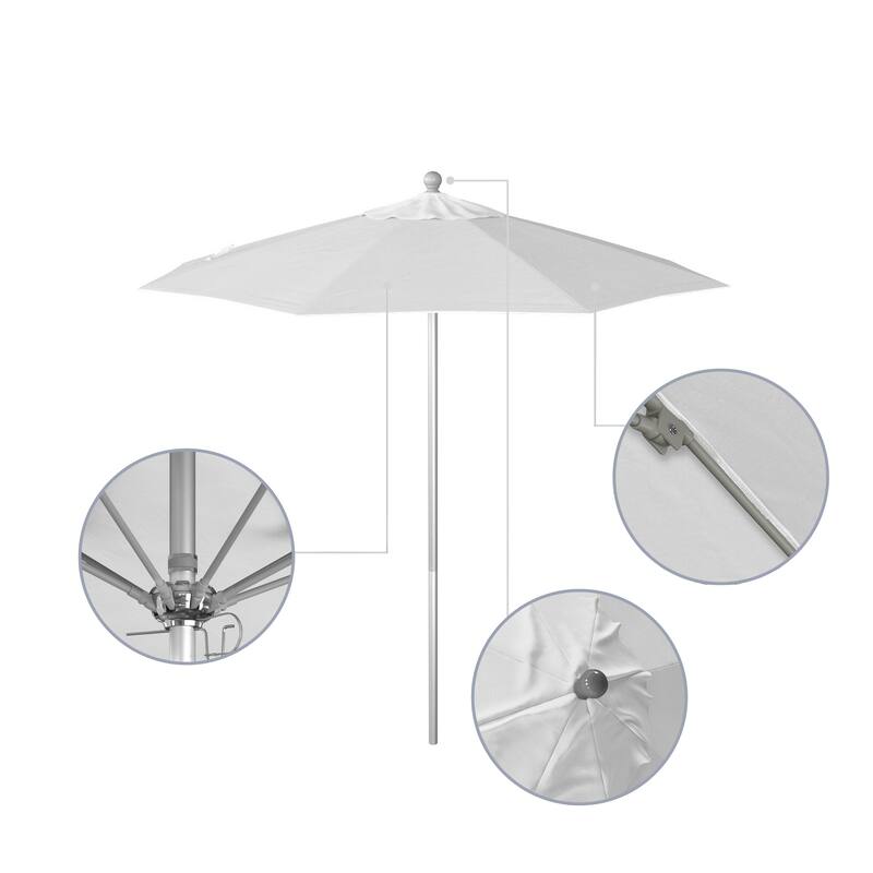 California Umbrella 7.5' Rd. Aluminum Frame, Fiberglass Rib Market Umbrella, Push Open,Anodized Silver Finish, Pacifica Fabric