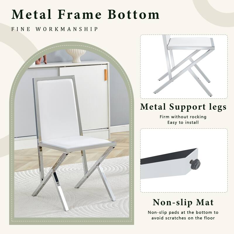 Set of 2, Metal Framed PU Dining Chairs: Ergonomic Design, A Simple And Luxurious Choice
