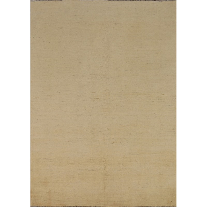 Modern Gabbeh Oriental Rug Handmade Beige Wool Carpet - 4'11"x 6'8"
