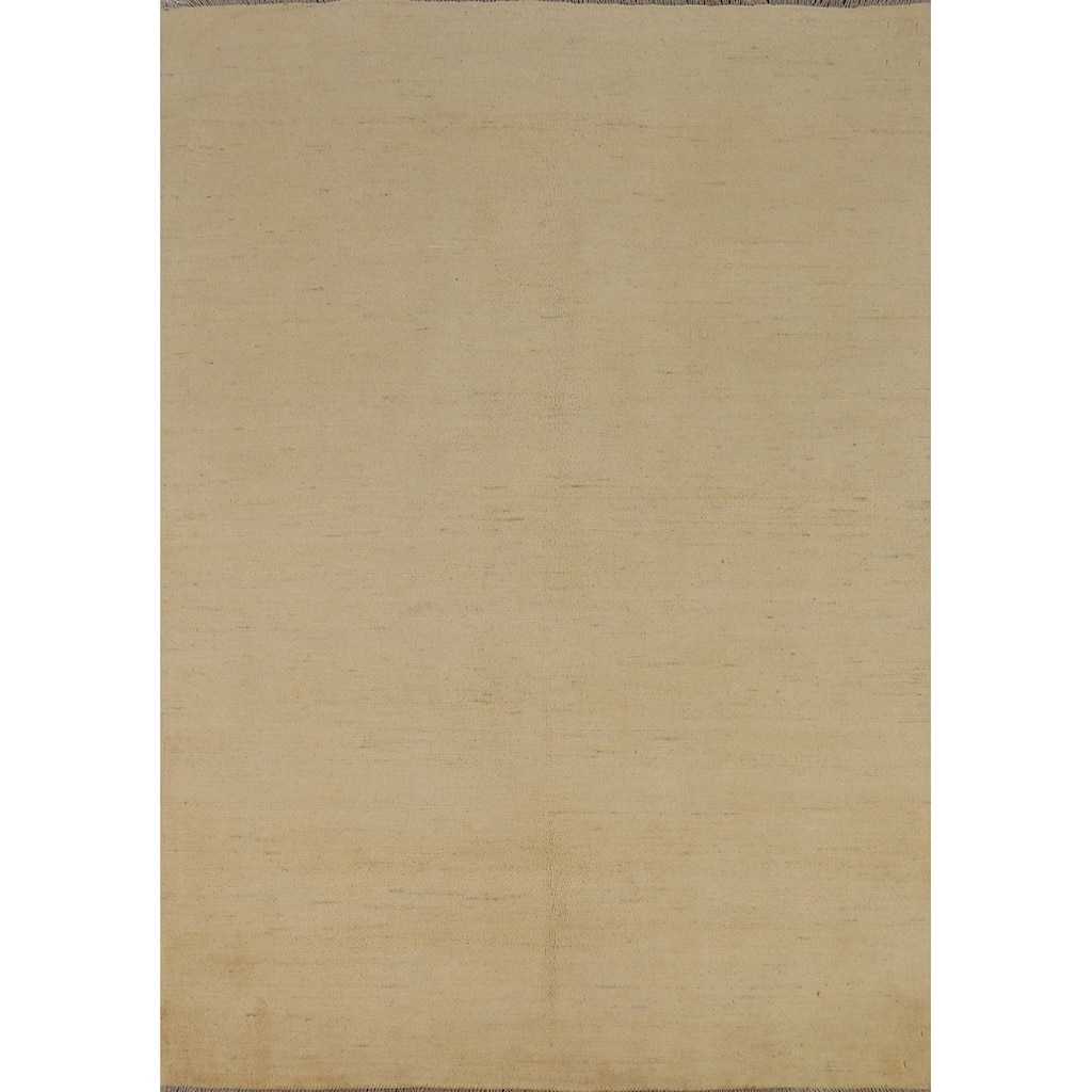 Modern Gabbeh Oriental Rug Handmade Beige Wool Carpet - 4'11"x 6'8"