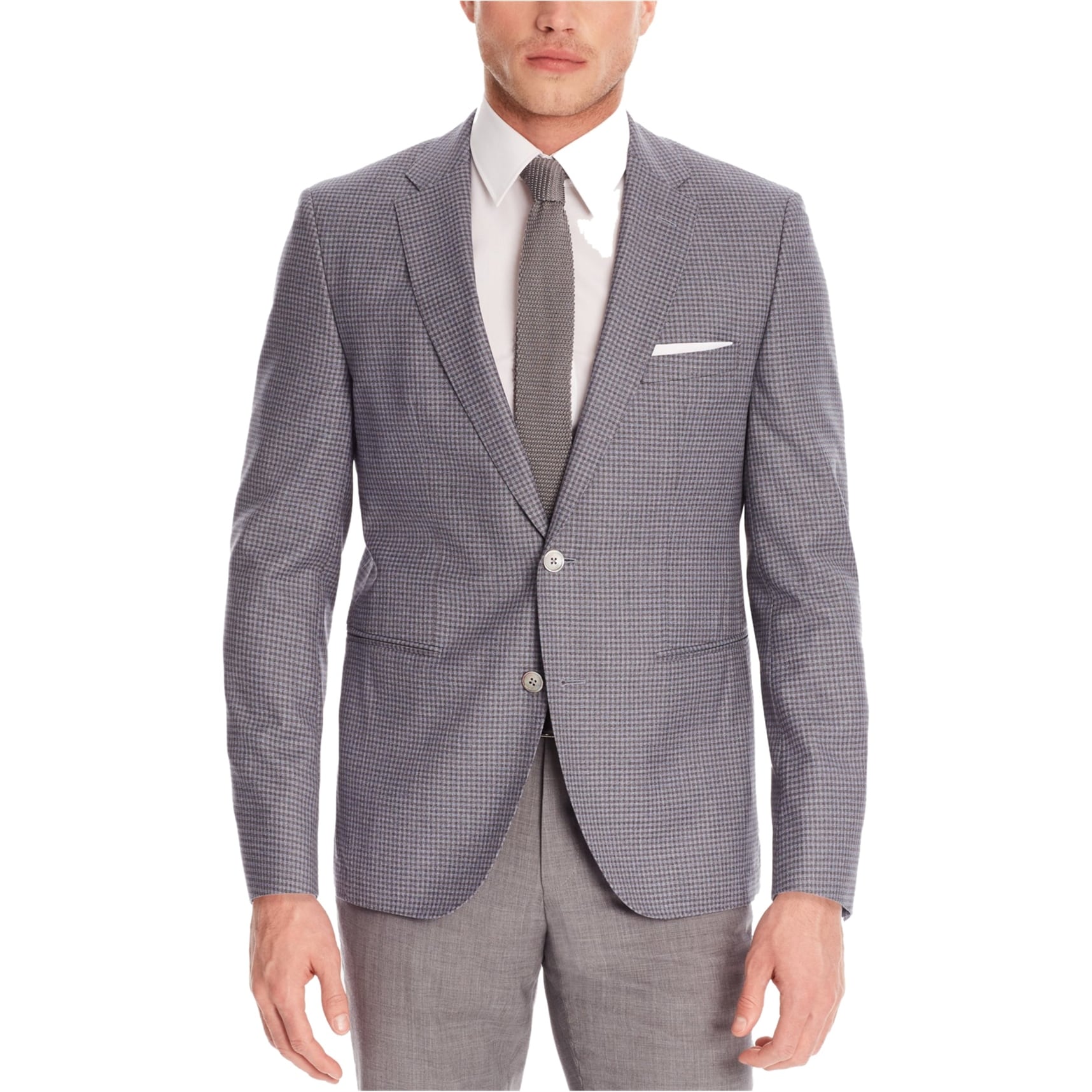 Shop Hugo Boss Mens Checkered Two Button Blazer Jacket Grey 40