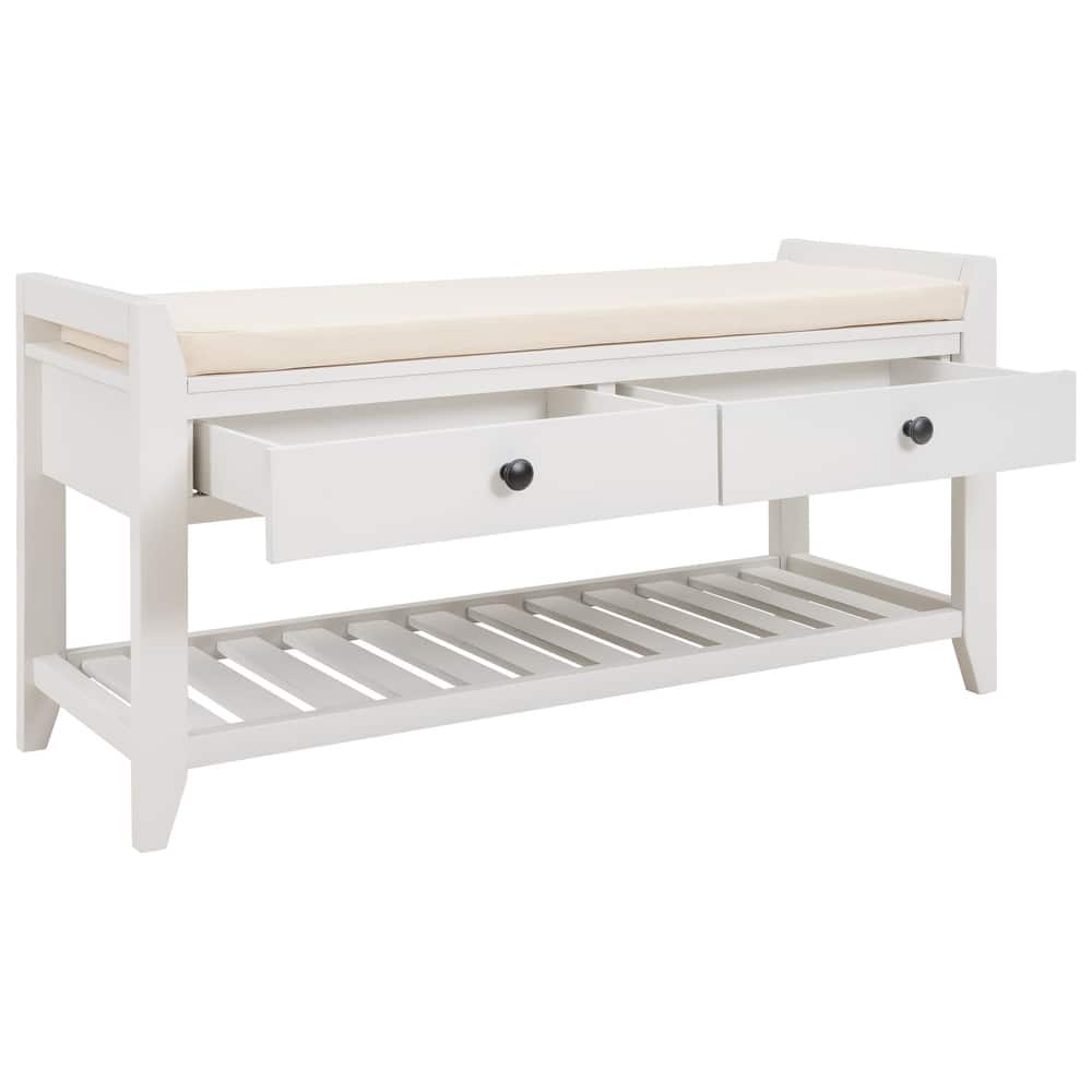 Entryway Storage Bench with Cushioned Seat and Drawers - 39"L x 14"W x 19.8"H