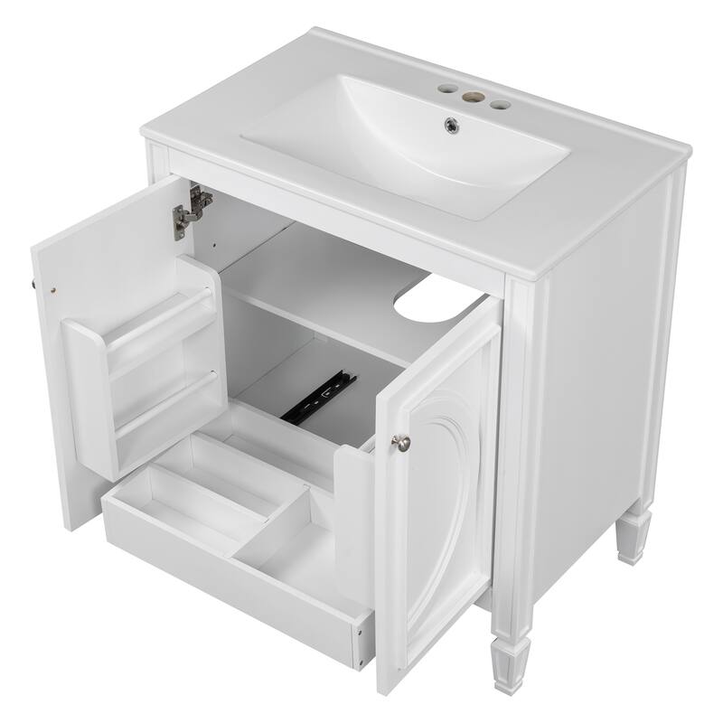 30" Bathroom Vanity with Matching Mirror Medicine Cabinet Combo Set, Modern Bathroom Storage Cabinet with Ceramic Sink