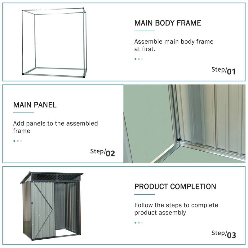5 x 3 FT Metal Storage Shed, Transparent Panel Windows, Lockable - 5ft x 3ft
