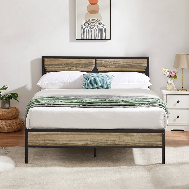 Javlergo Twin/Full/Queen Platform Bed Frame with Wooden Headboard, No Box Spring Needed, Easy Assembly - Slate - Queen