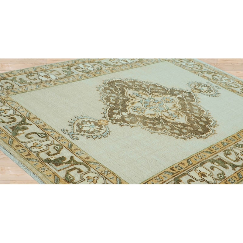 Beige Medallion Oushak Wool Rug 8x10 Hand Knotted by LoomBloom - 8' 1'' x 10'