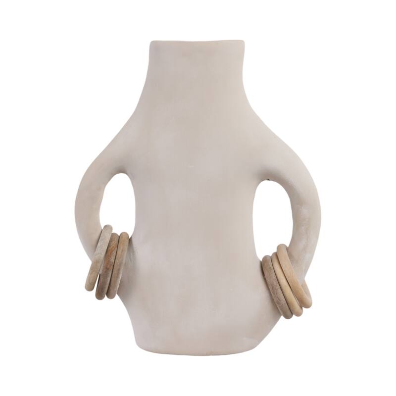 Pottery Vase Dual Ring Handles Sculptural Accent Handcrafted Form